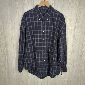 Nautica Mens Size XXL Button Front Shirt Blue Plaid Long Sleeve 100% Cotton